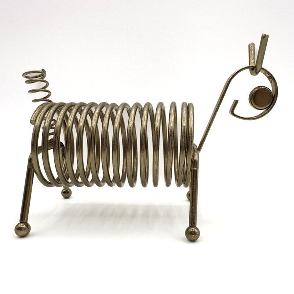 Brass Spring Wire Letter Holder Ram Animal Sheep Mid Century Desk Office Vintage